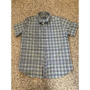 Robert Graham Classic Short Sleeve Button Up Shirt  Sz Xl Green Blue Plaid Cott
